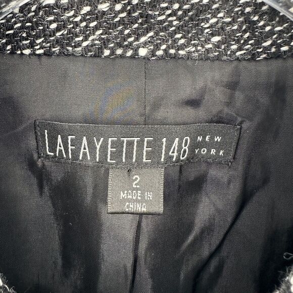 Lafayette 148 Blazer Women 2 Black White Tweed Snap Button Raw Hem Office Career - Picture 10 of 12